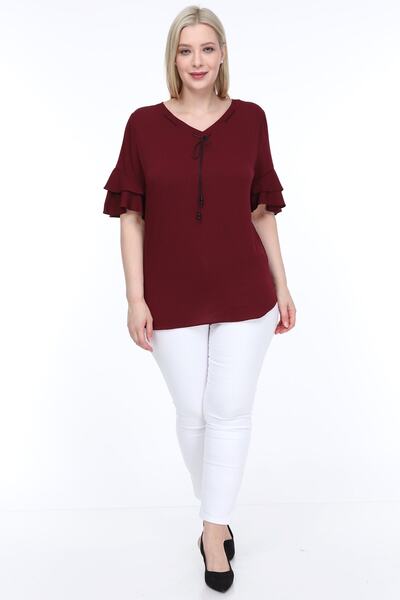 Lir Γυναικεία μπλούζα με μανίκια μπορντό σε Plus μέγεθος