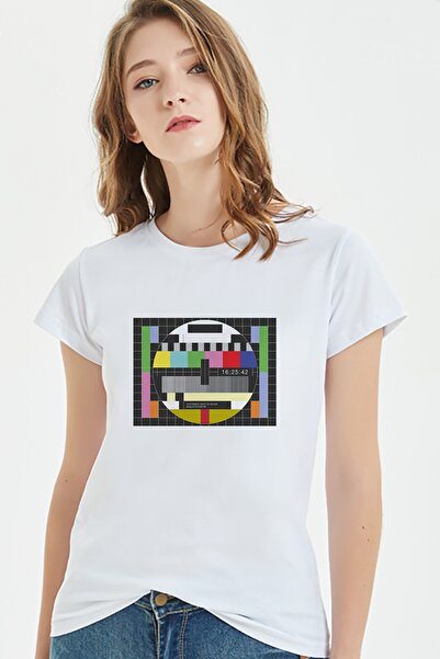 QIVI Tricou alb imprimat fără semnal pentru femei