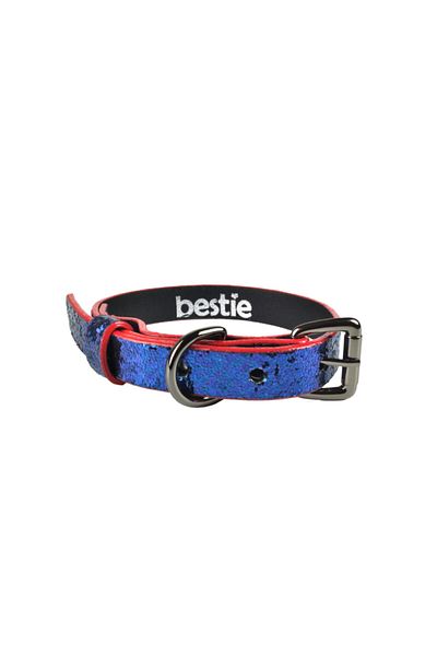Bestie طوق كلب جلدي صغير مزين بالترتر 35 سم