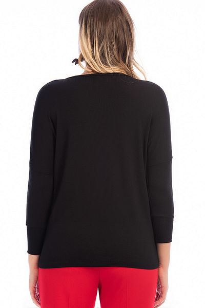 Şans Women's Large Size Black V-Neck Blouse 65n15829