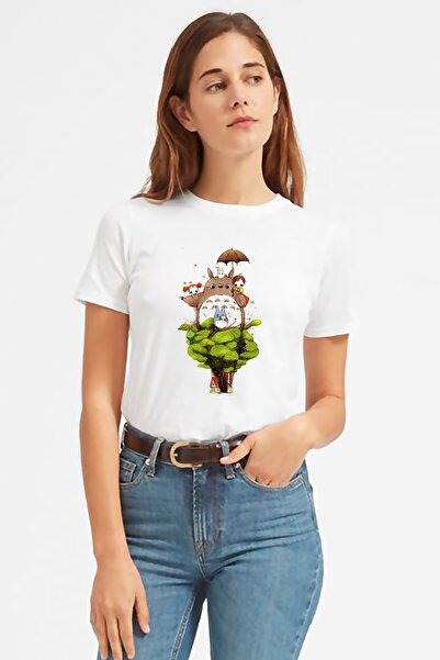 QIVI Ο γείτονάς μου My Neighbor Totoro με εμπριμέ λευκό γυναικείο μπλουζάκι