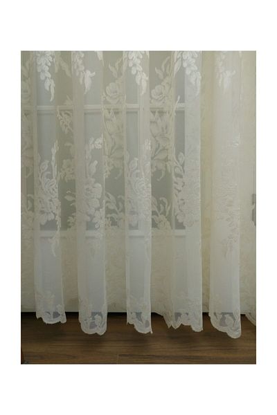Esse Home 100x260 cm Rose Patterned Lace Curtain - Sparse Pleat, 1/2