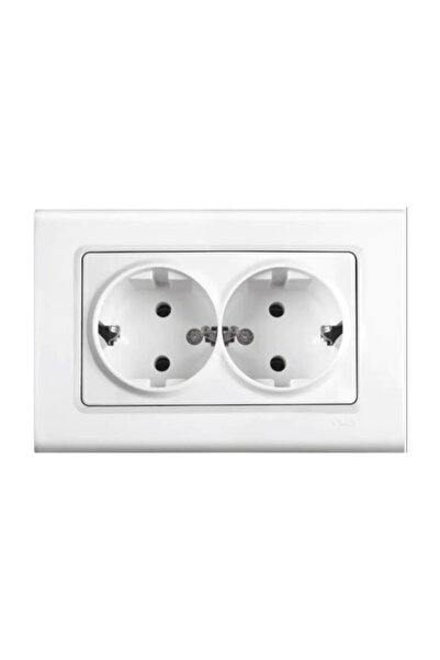 VİKO Kalite Ikili Topraklı Priz 2'li Beyaz - Çerçeve Dahil