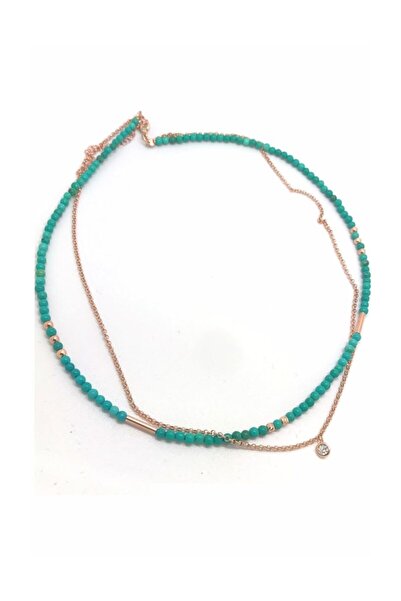 Erer Gümüş Kadın Gümüş Firuze Taşlı Çift Sıralı Kolye Gl702d3