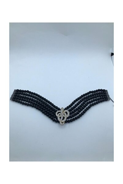 aetakıtasarım-jewaly Cam Siyah Inci Zirkon Taşlı Choker-kolye