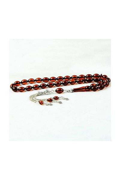 Tesbihsepetim Silver Tassel Drop - Barley Cut Amber Prayer Beads