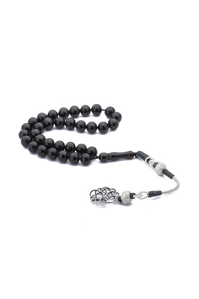 Tesbihsepetim Globe Cut Silver Tasseled Oltu Rosary