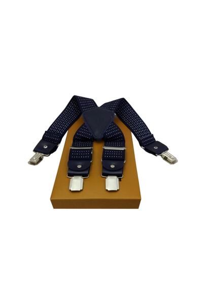 Kemer Dünyası Metal 4 Clips Leather Ends Navy Blue Polka Dot Trouser Hanger