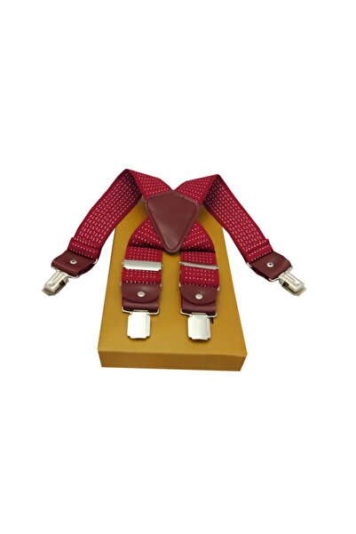 Kemer Dünyası Umeraș pentru pantaloni din metal cu 4 cleme și capete din piele bordeaux cu buline