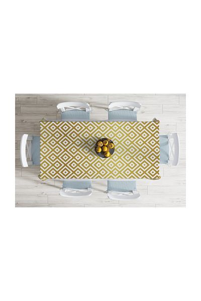 Realhomes Față de masă rezistentă la pete, cu model geometric, de culoare aurie-140x260 cm