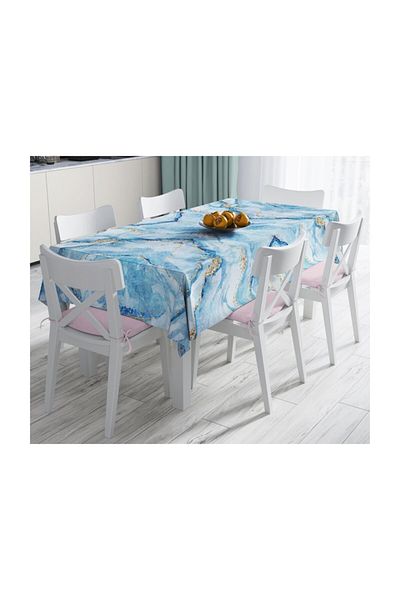 Realhomes Față de masă rezistentă la pete cu imprimare digitală cu model de marmură de culoare albastră - 140 X 180 cm