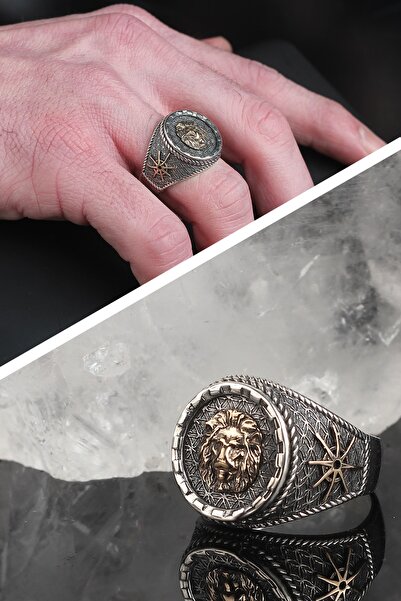 KsrModa Aslan Motifli 925 Ayar Erkek Gümüş Yüzük