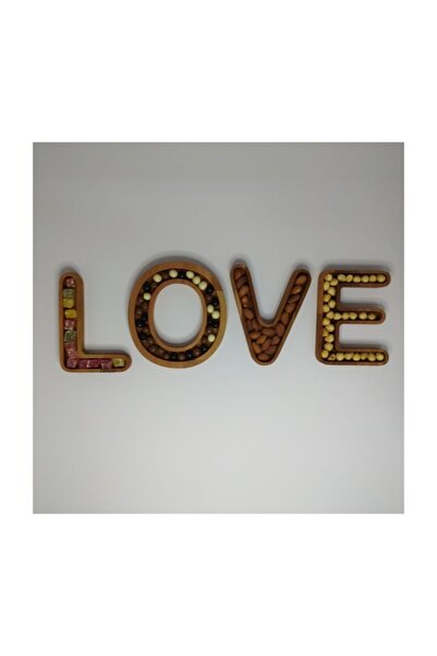 CiCiLer Ahşap LOVE Yazılı 4 Parça Çerezlik