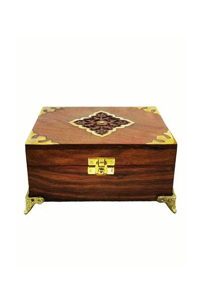 Siner Torque Large Rectangular Wooden Box - Brass Fastener Hand Embroidered