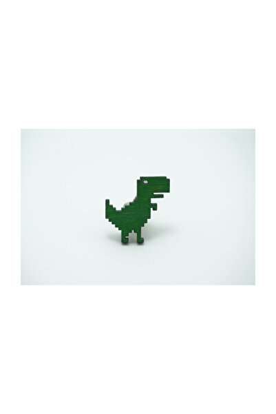 gokmentoy Piksel Dinozor Ahşap El Boyaması Broş