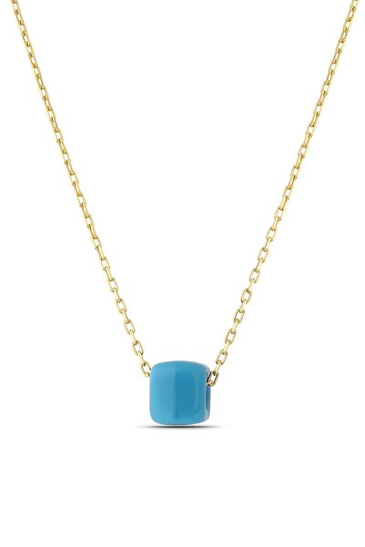 MySilvers Kadın Altın Mavi Boncuklu Klasik Gümüş Kolye