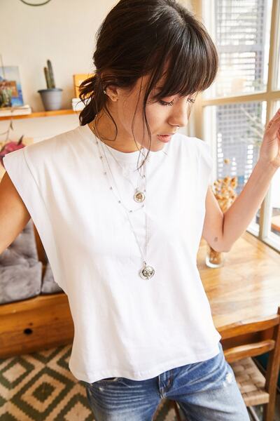 Olalook Kadın Beyaz Koltuk Altı Parçalı Yarasa T-shirt TSH-19000330