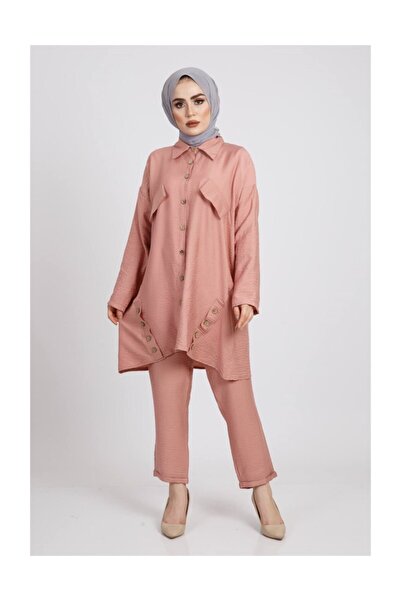MODA STORE Tahta Düğme Detaylı Ikili Takım 5784 Gül Kurusu