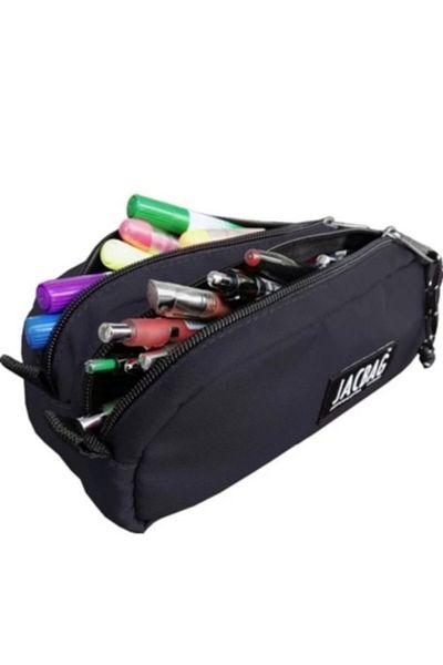 Jacbag Jac-08 Dual Pouch Double Compartment Pencil Bag Black