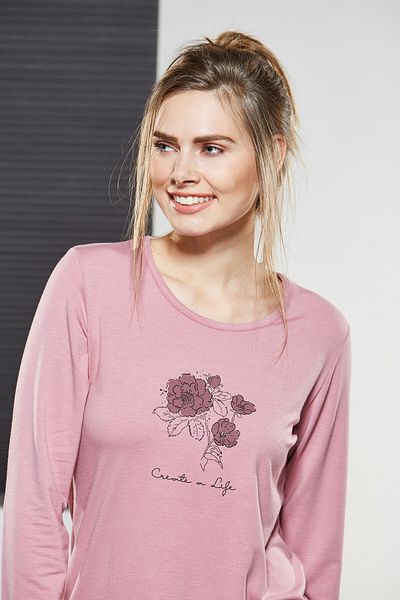 PJS Set de pijamale roz pentru femei cu modele florale