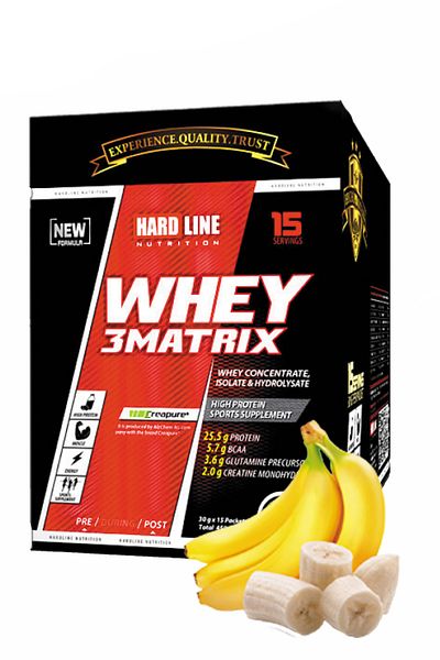 Hardline Banana Colored Whey 3Matrix - 30g, 15 Pieces Disposable Sachet Protein Powder