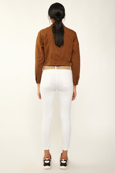 Happiness İstanbul Γυναικείο λευκό ψηλόμεσο τζιν παντελόνι Lycra MPR0278