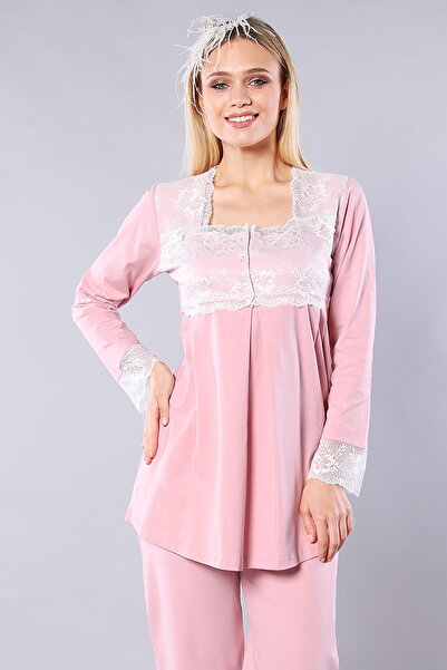 Emose طقم بيجامة للحوامل من الدانتيل البودرة للنساء