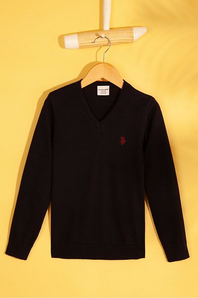 U.S. Polo Assn. Тъмносин трикотажен пуловер за момче