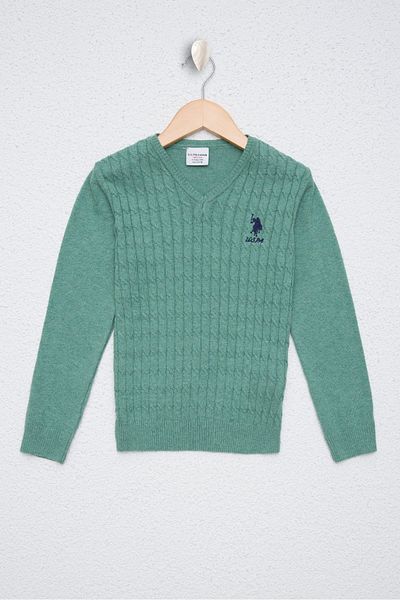 U.S. Polo Assn. Зелен трикотажен пуловер за момиче
