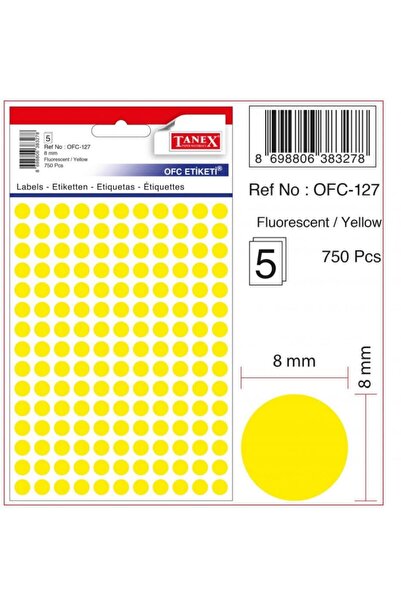 Tanex Ofc-127 8 Mm Sarı Yuvarlak Etiket