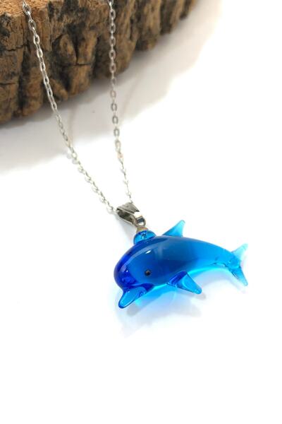 nazarboncuğu Şeffaf Mavi Yunus Balığı Cam Kolye