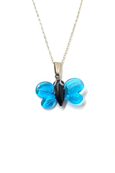 nazarboncuğu Transparent Blue Butterfly Glass Necklace