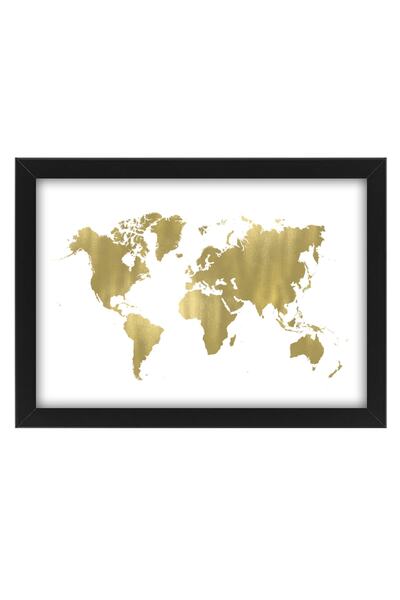 Map - World Gold Map - A3 Black Frame with Decorative Picture - 30x40 Table-749