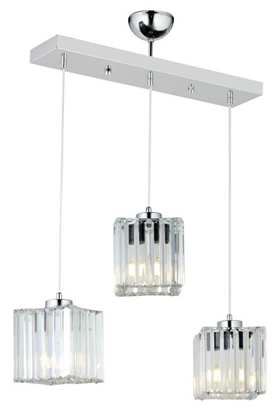 İstanbul Avize Sardunya 3'lü Krom Kristal Taşlı K-01 Avize