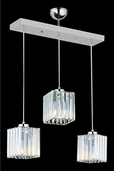 İstanbul Avize Sardunya 3'lü Krom Kristal Taşlı K-01 Avize