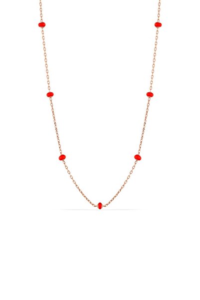 MySilvers Kırmızı Mineli Top Zincir Kolye