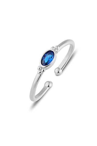 MySilvers Elips Minimal Lacivert Zirkon Yüzük