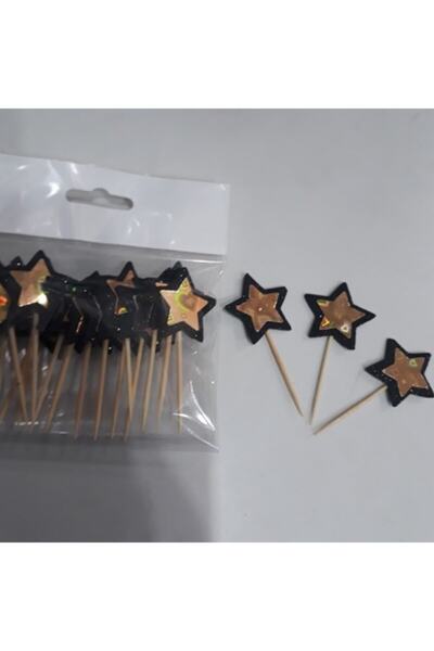 Büşra Süsleme Yıldız Gold Pasta Süsü, Doğum Günü Kürdanı 15 Adet