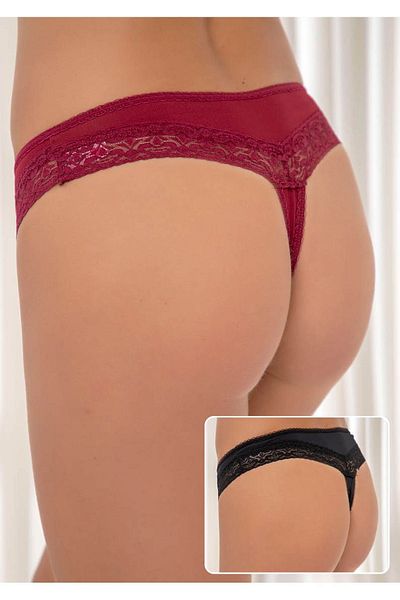 Siyah İnci Burgundy-black 2-pack Cotton Lace Lycra Thong