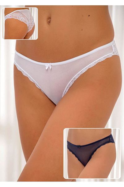 Siyah İnci White-dark blue 2-pack Lace Lycra Panties