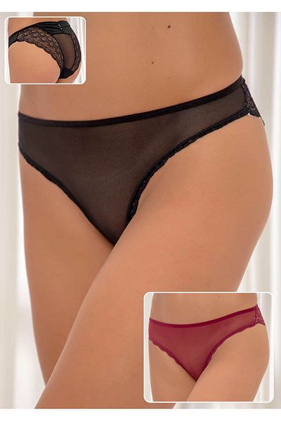Siyah İnci Black-burgundy 2-pack Lace Lycra Panties