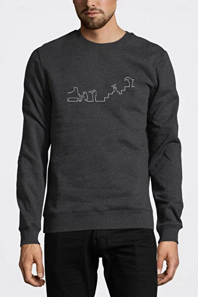 QIVI La Linea Trt Cizgi Adam Music Printed Smoked Anthracite Men's Knitted Sw...