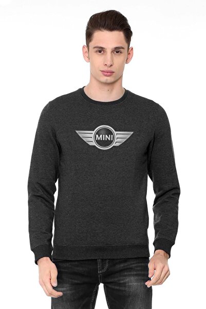 QIVI Mini Printed Smoked Anthracite Men's Knitted Sweatshirt Long Sleeve