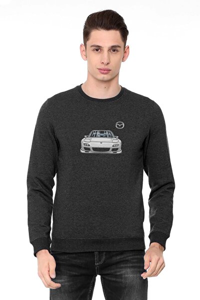 QIVI Mazda Rx7 Printed Smoked Anthracite Men's Knitted Sweatshirt Long Sleeve