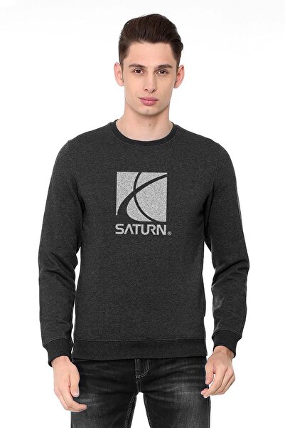 QIVI Saturn Printed Smoked Anthracite Men's Knitted Sweatshirt Long Sleeve