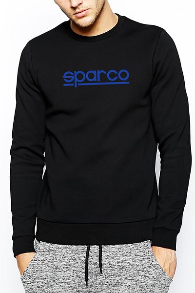 QIVI Hanorac tricotat cu mânecă lungă pentru bărbați, negru, imprimat cu logo Sparco