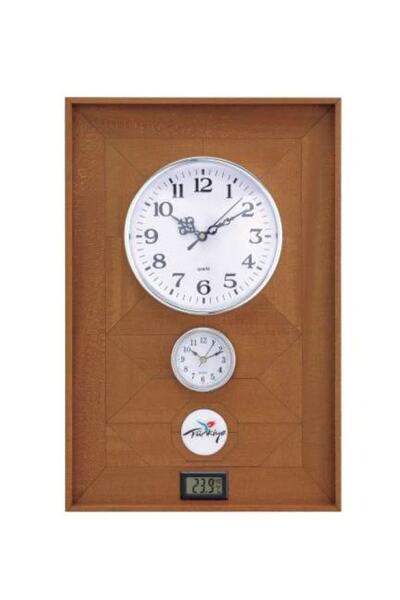 MicroWood Ikili Duvar Saati, Termometreli, Nem Ölçerli