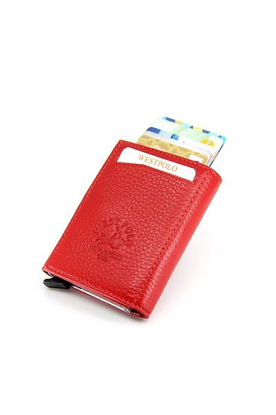 Polo W Club Red Unisex Genuine Leather Wallet with Money Compartment and Mechanism