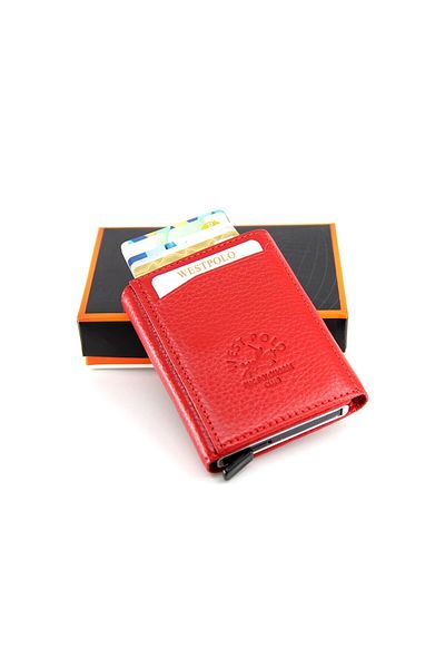 Polo W Club Red Unisex Genuine Leather Wallet with Money Compartment and Mechanism