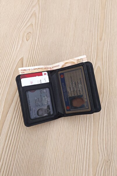 CENGİZ PAKEL Genuine Leather Black Small Wallet